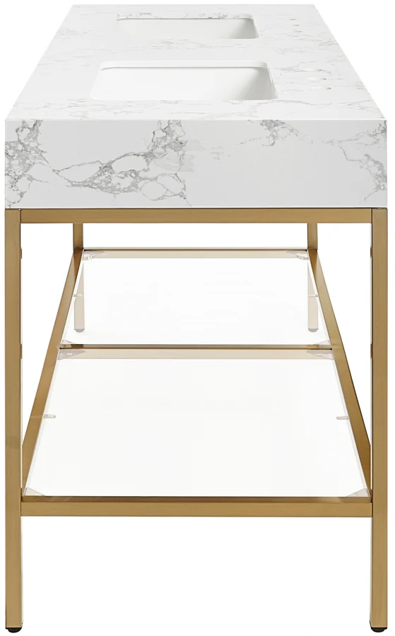 Marmo Engineered Stone Top, Brushed Gold And Glass Base Vanity - Image 82