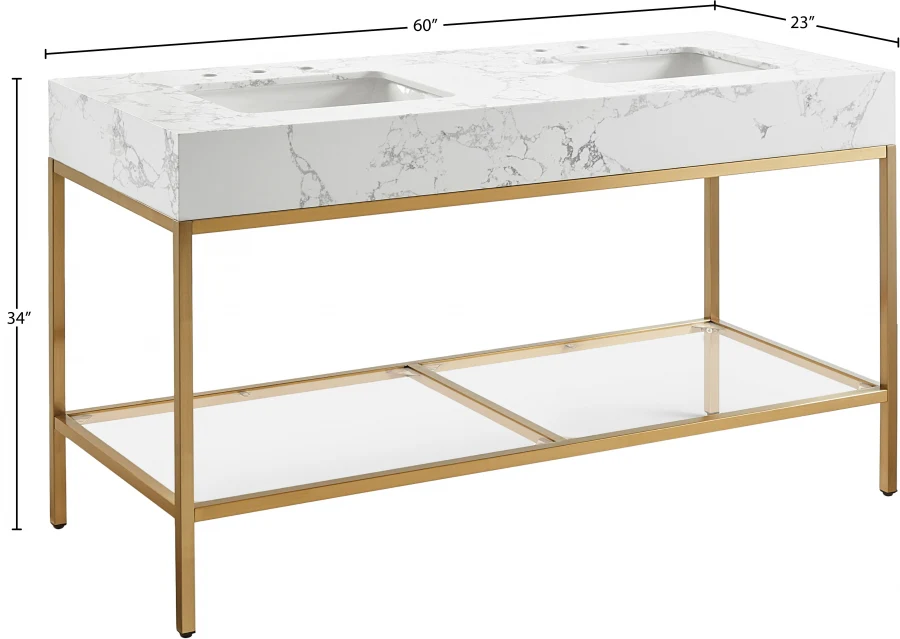 Marmo Engineered Stone Top, Brushed Gold And Glass Base Vanity - Image 85