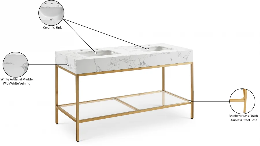 Marmo Engineered Stone Top, Brushed Gold And Glass Base Vanity - Image 86