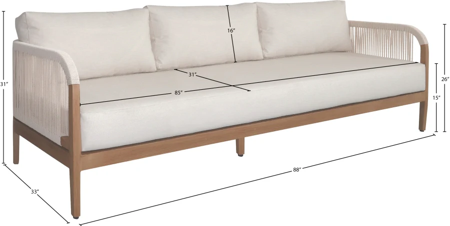 Maui Water Resistant Fabric Upholstered Outdoor Patio Sofa - Image 15