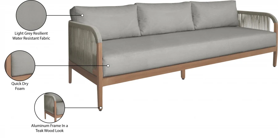 Maui Water Resistant Fabric Upholstered Outdoor Patio Sofa - Image 8