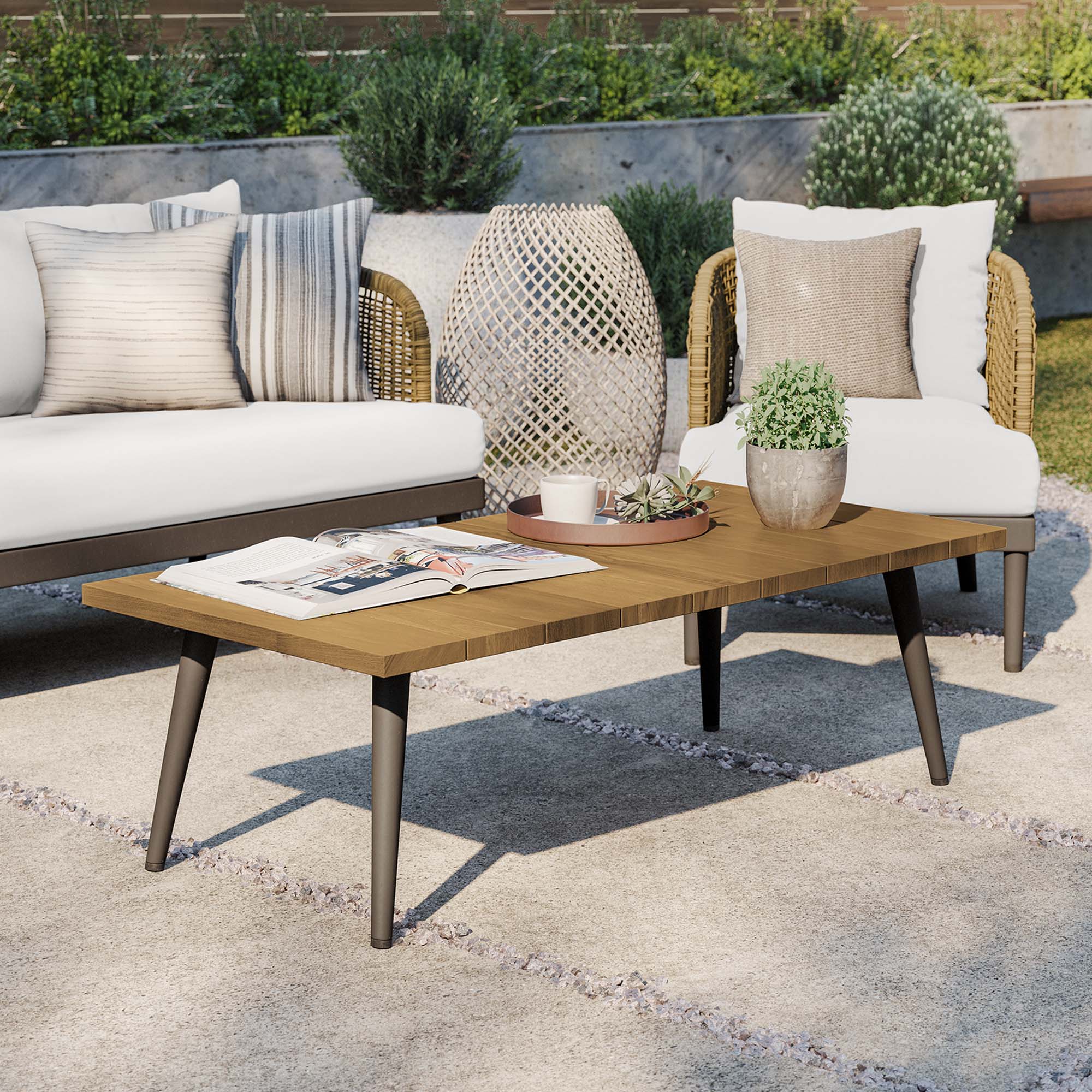 Meadow Outdoor Patio Teak Wood Coffee Table in Natural Taupe - Image 2