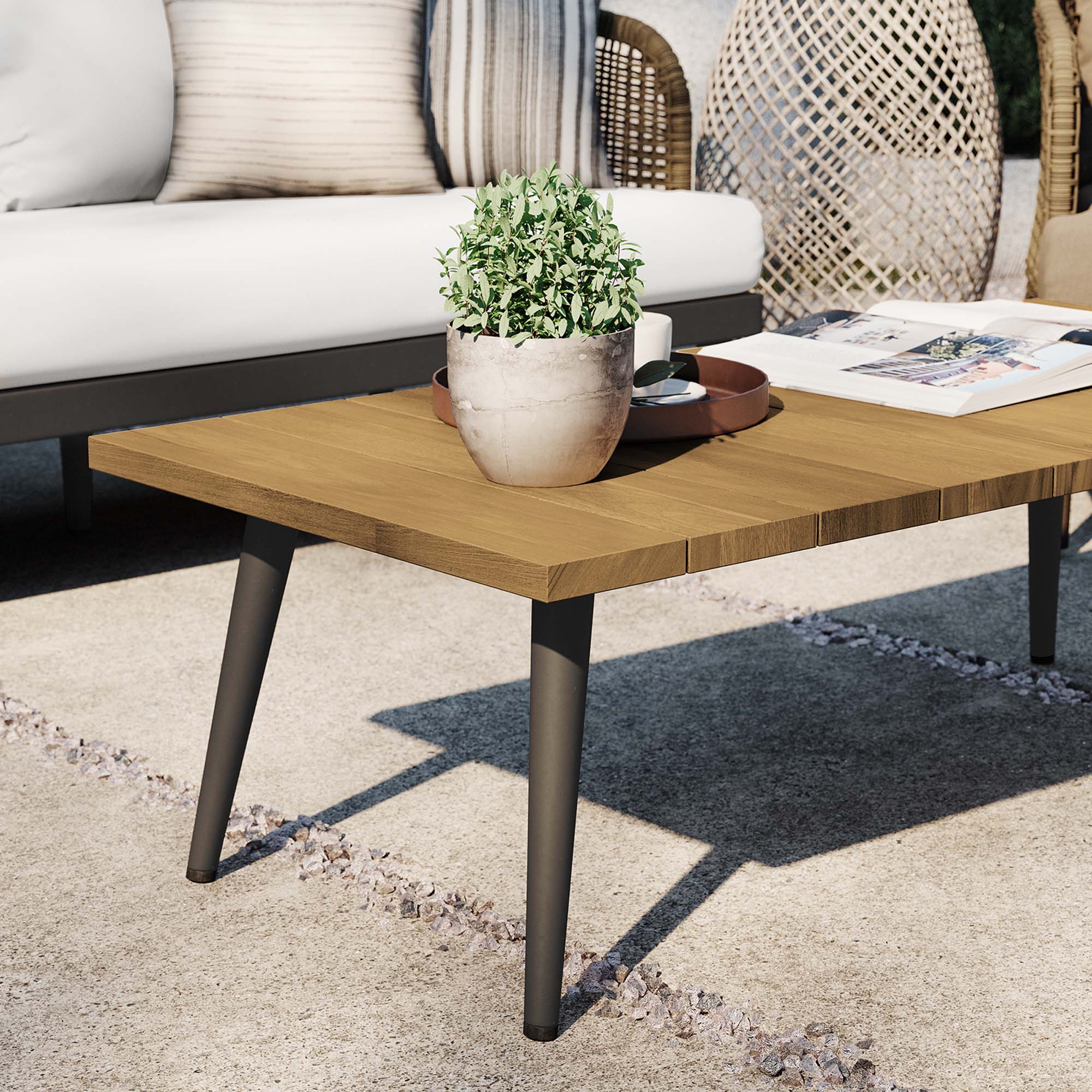 Meadow Outdoor Patio Teak Wood Coffee Table in Natural Taupe - Image 3