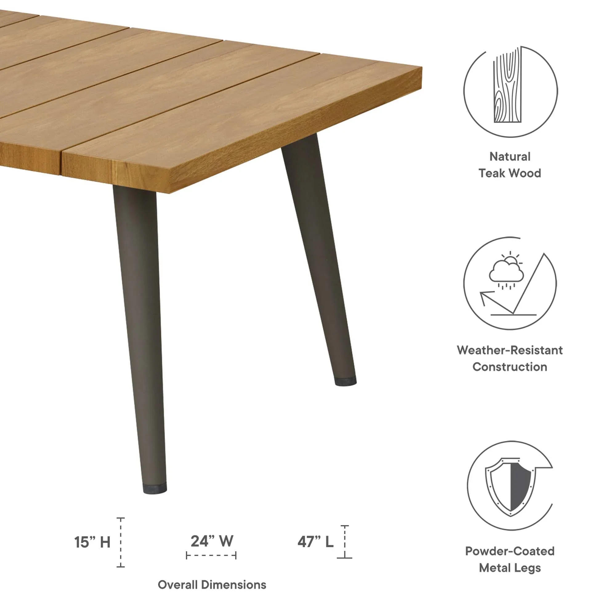 Meadow Outdoor Patio Teak Wood Coffee Table in Natural Taupe - Image 4