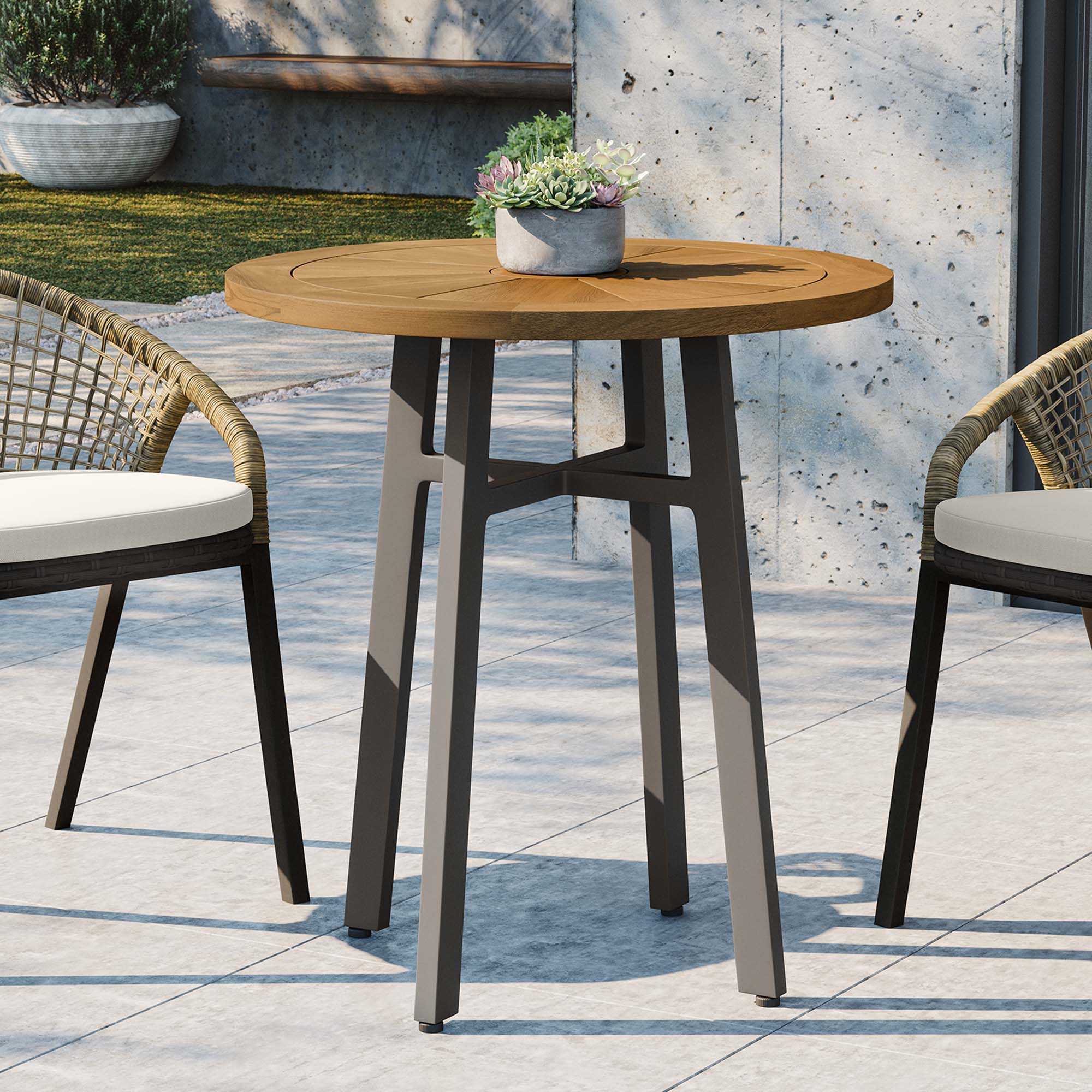 Meadow Outdoor Patio Teak Wood Dining Table in Natural Taupe - Image 2
