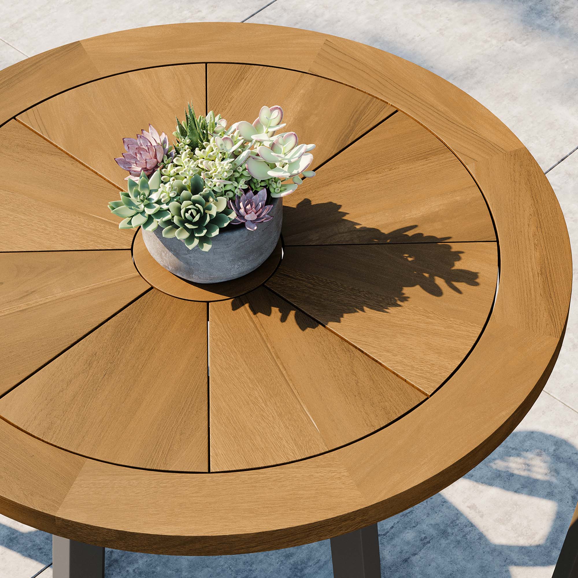 Meadow Outdoor Patio Teak Wood Dining Table in Natural Taupe - Image 4