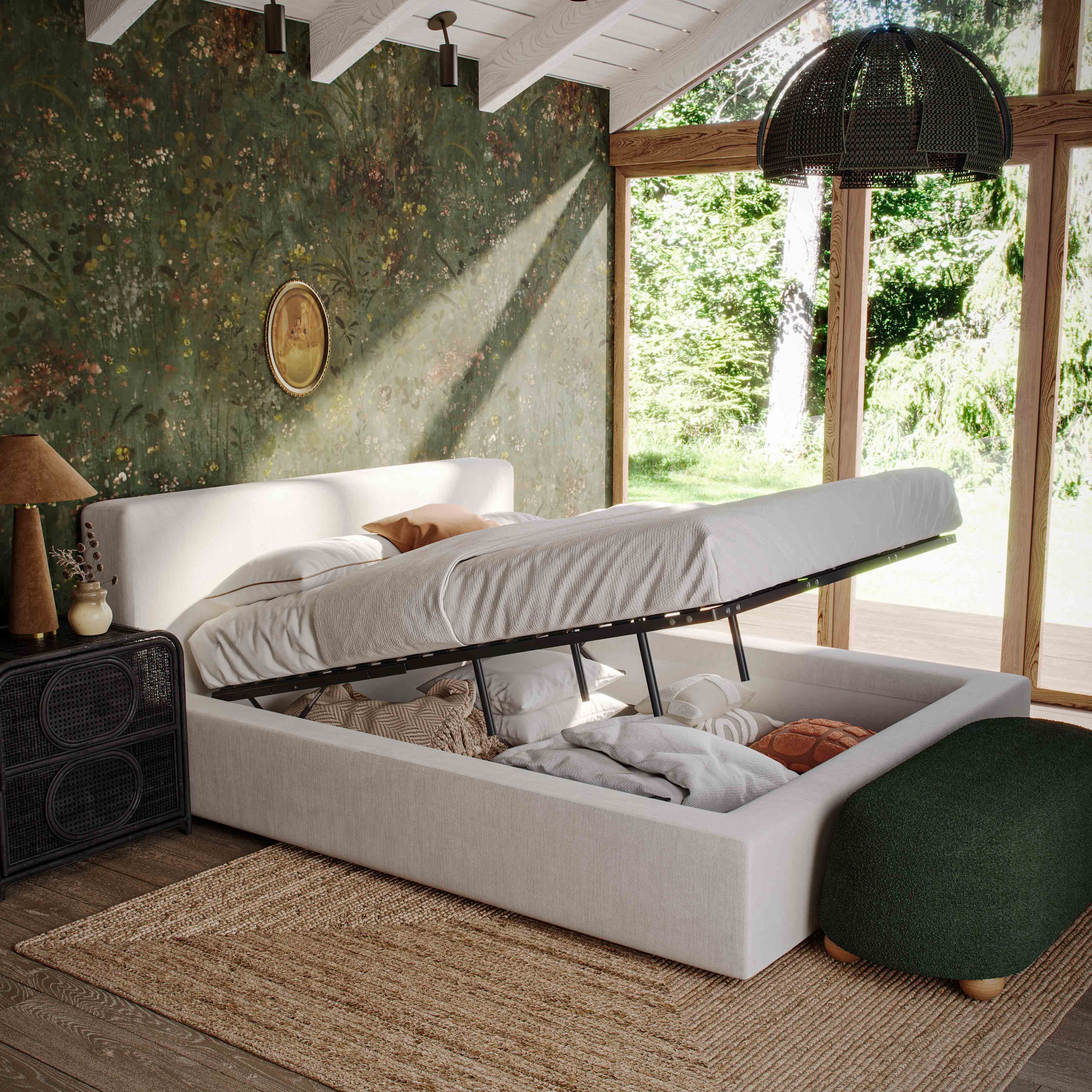 Meena Cream Upcycled Performance Linen Storage Bed - Image 2