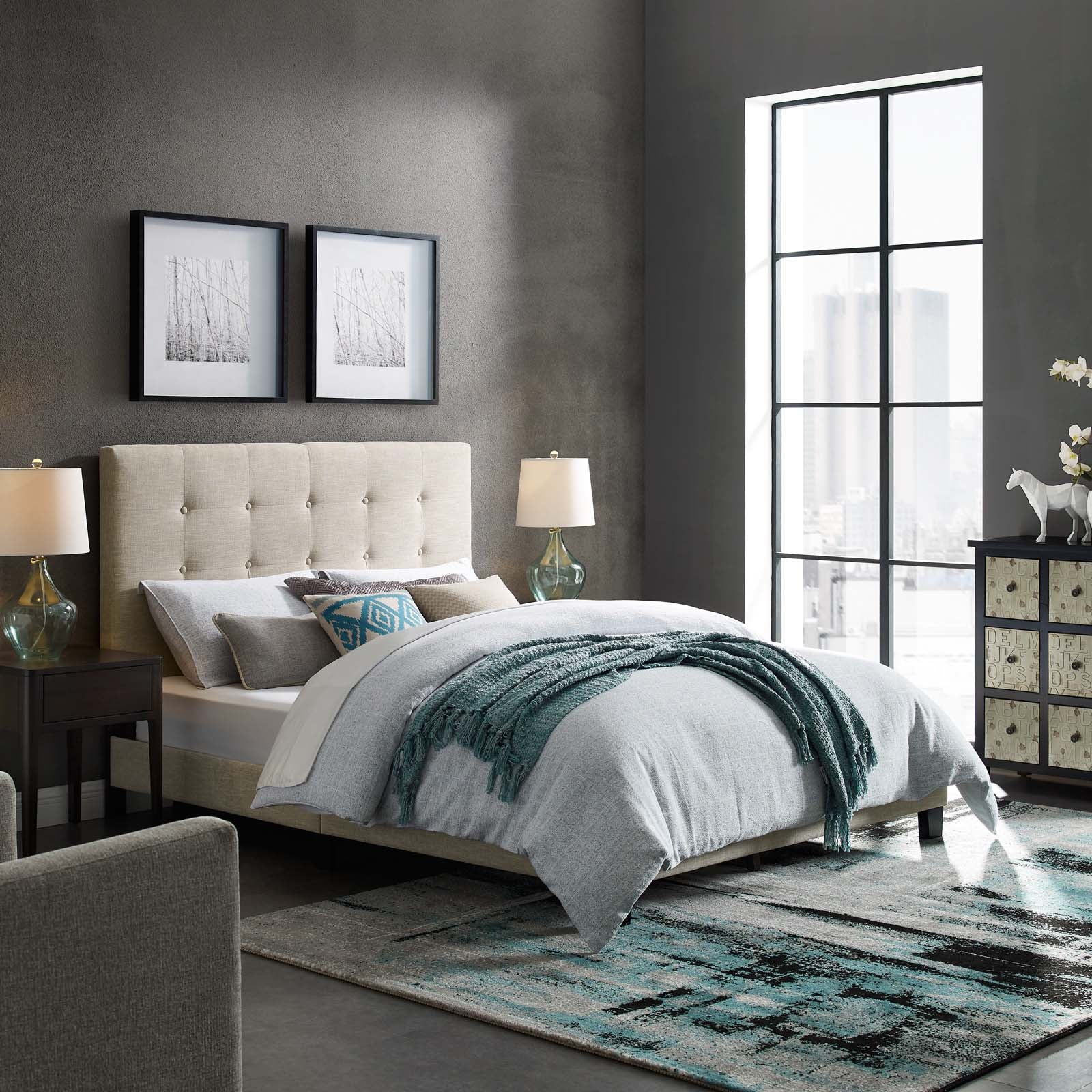Melanie Tufted Button Upholstered Fabric Platform Bed - Image 10