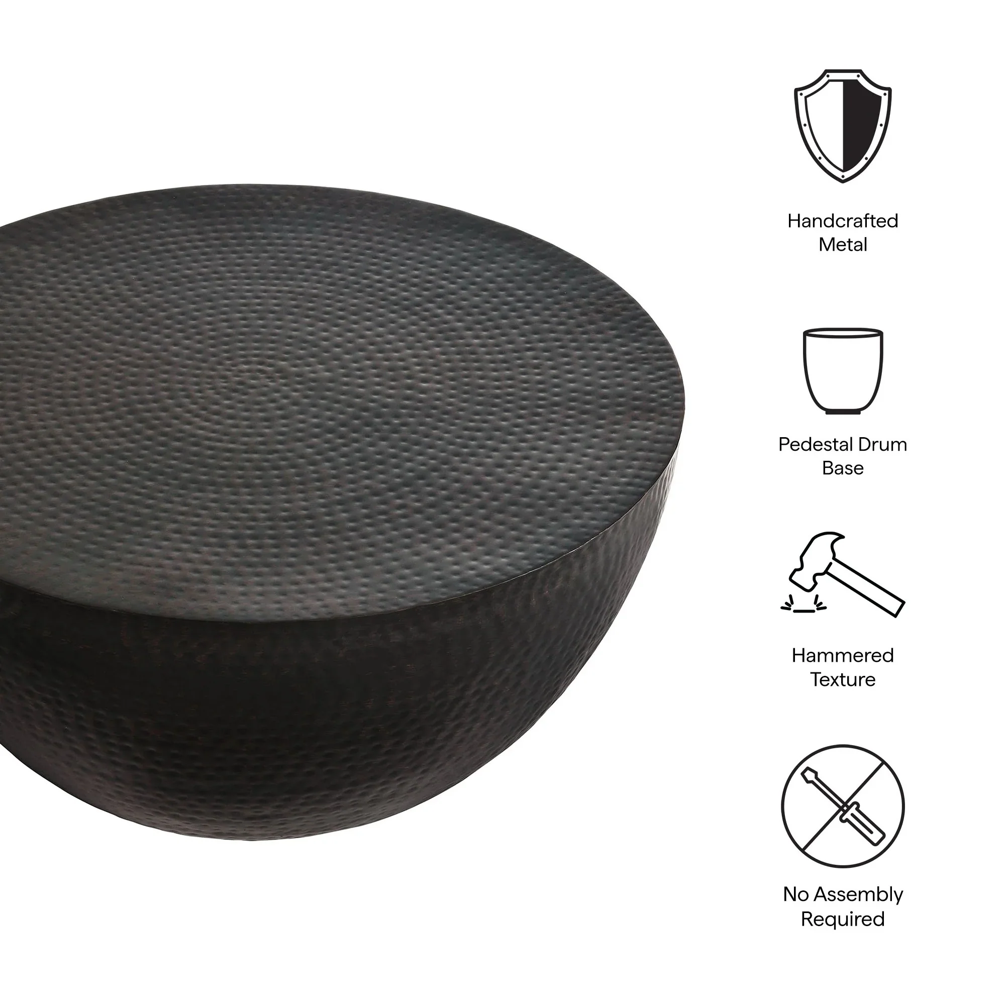 Mella 32 Inch Metal Hammered Coffee Table in Black - Image 6