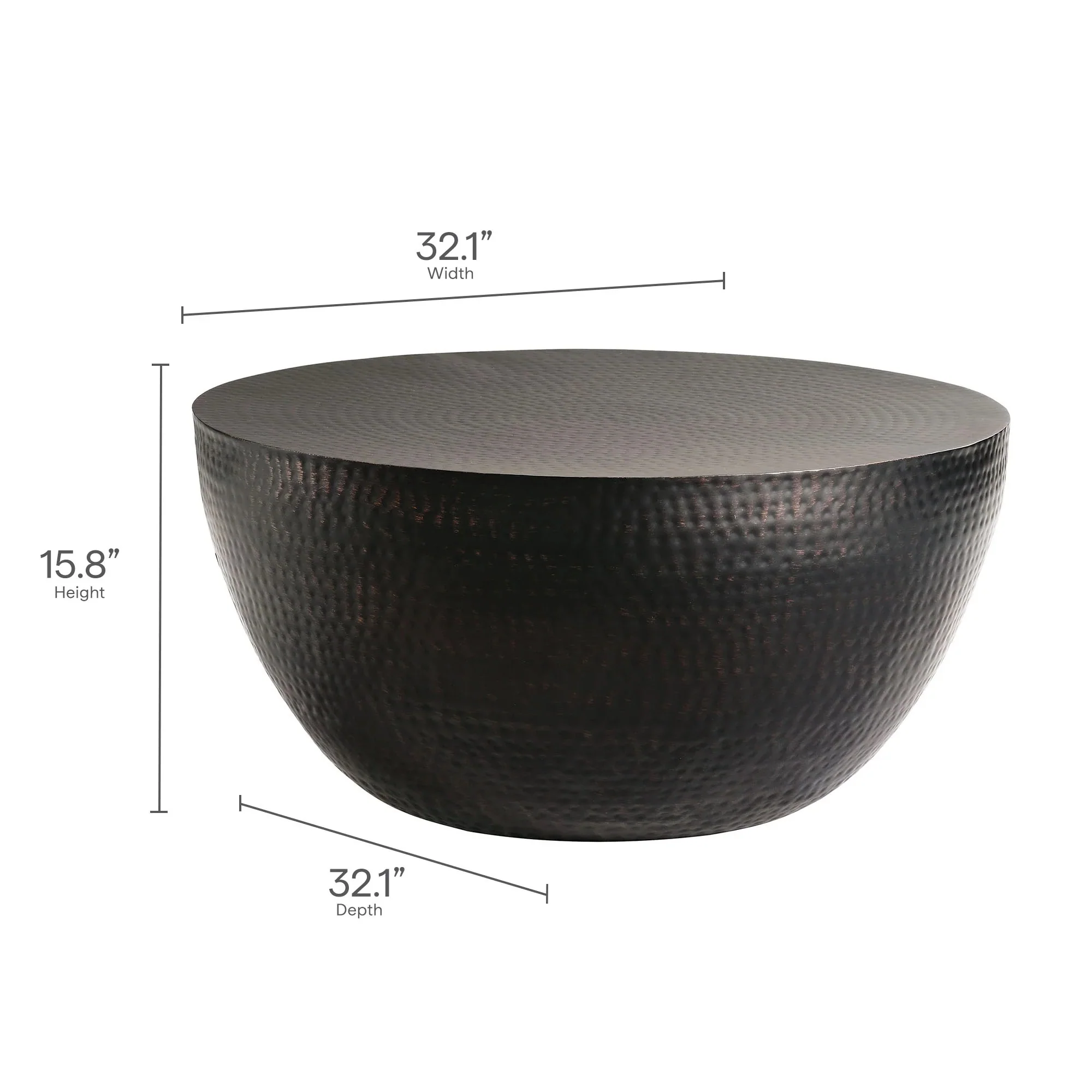 Mella 32 Inch Metal Hammered Coffee Table in Black - Image 7
