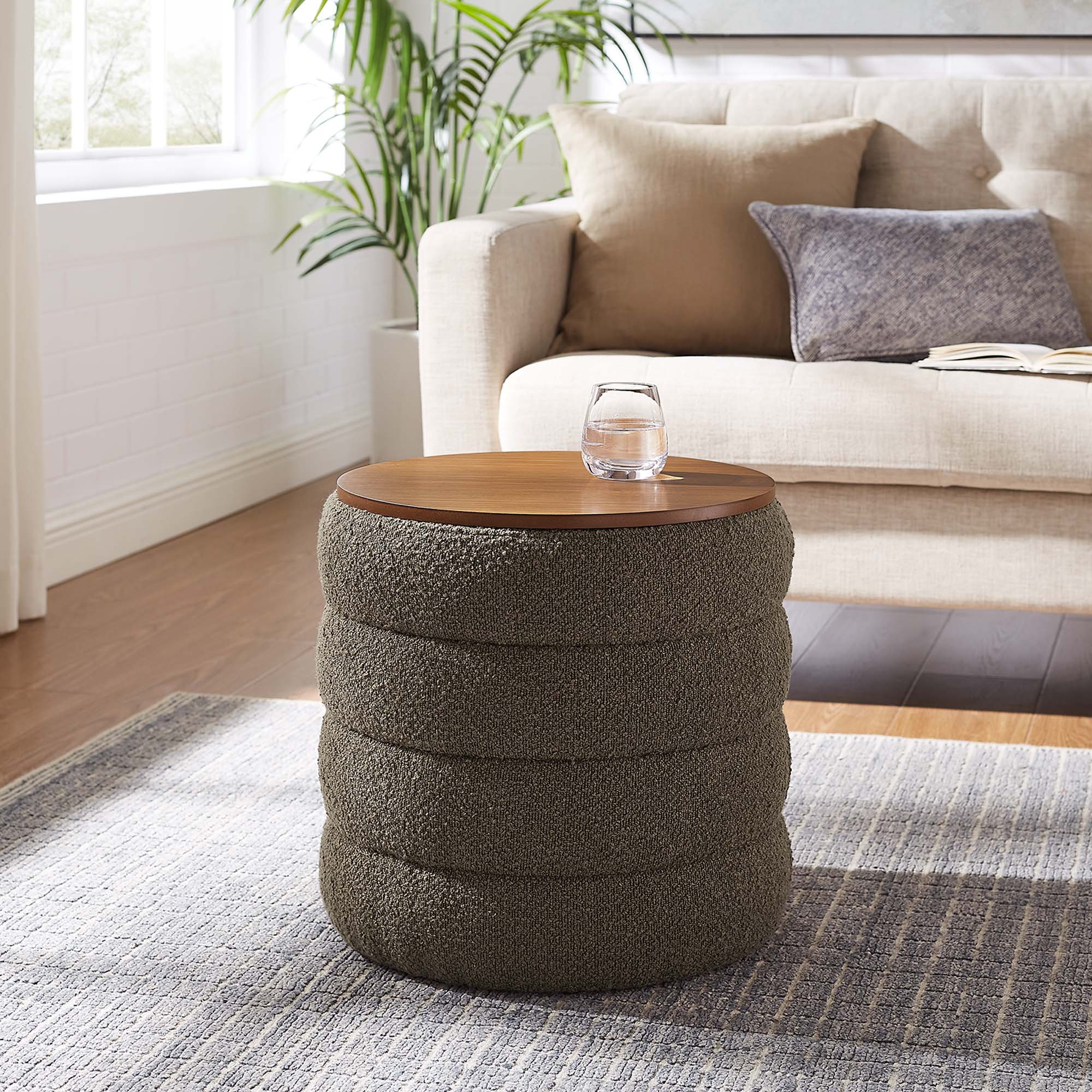 Mezzo Round Boucle Fabric Storage Ottoman - Image 11