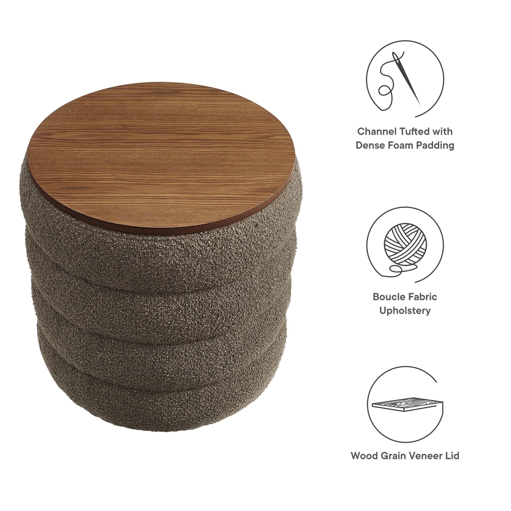 Mezzo Round Boucle Fabric Storage Ottoman - Image 17