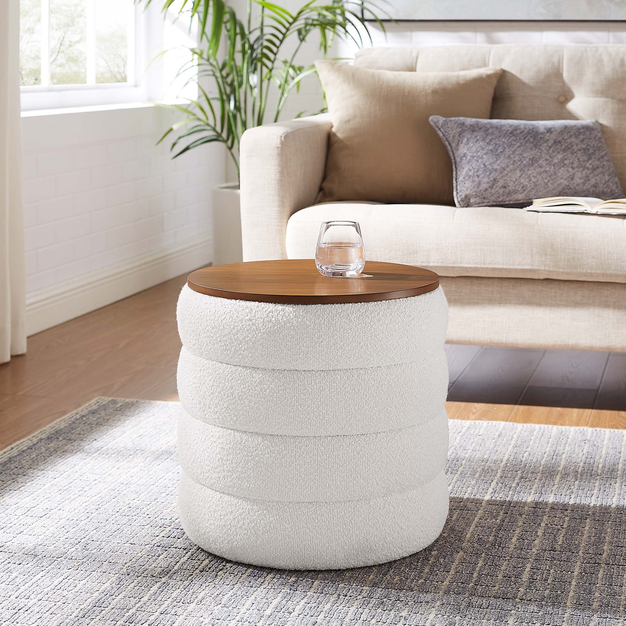 Mezzo Round Boucle Fabric Storage Ottoman - Image 3