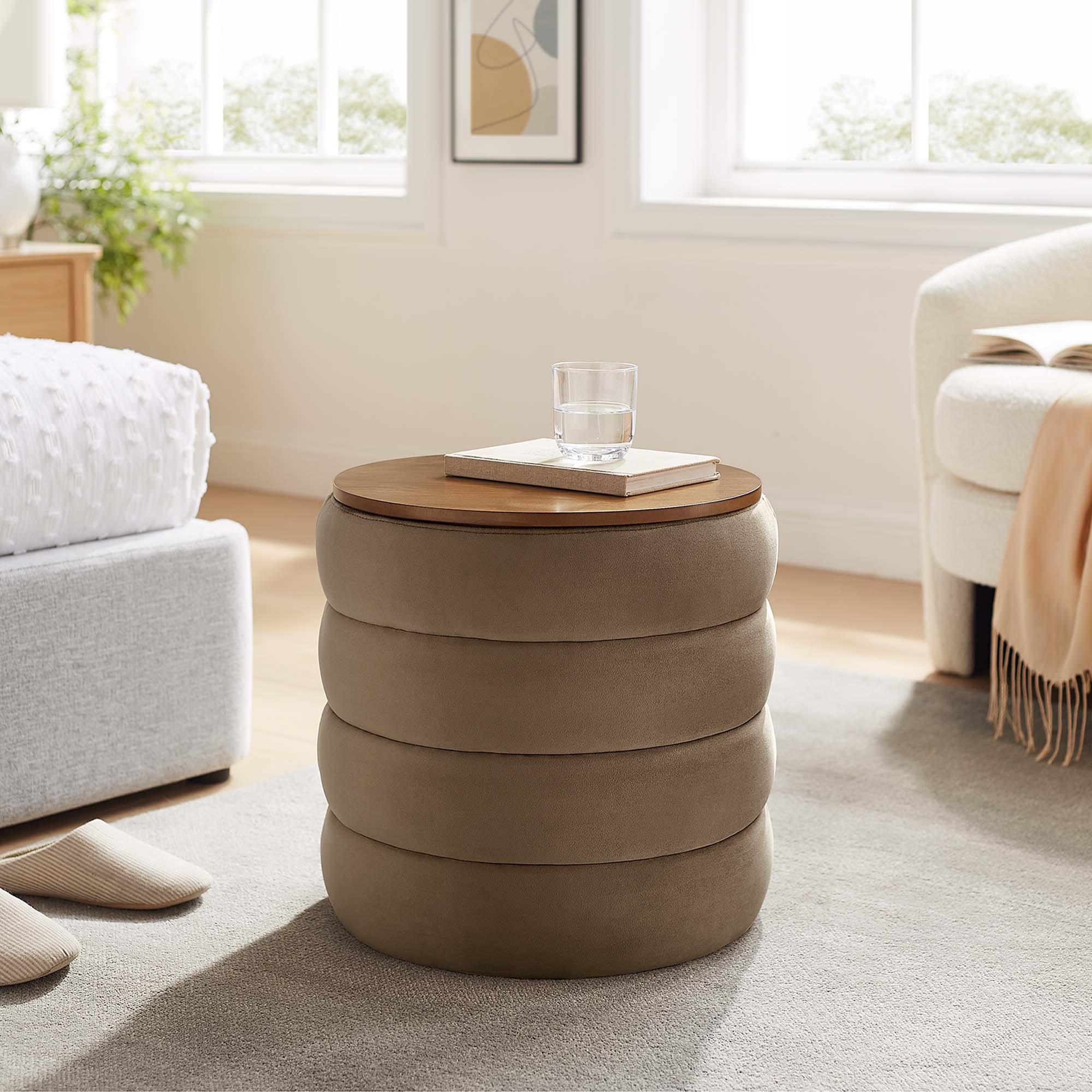 Mezzo Round Performance Velvet Storage Ottoman - Image 20