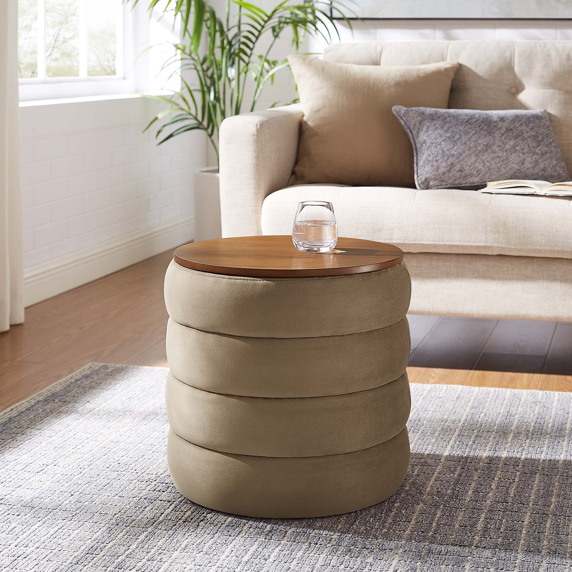Mezzo Round Performance Velvet Storage Ottoman - Image 21