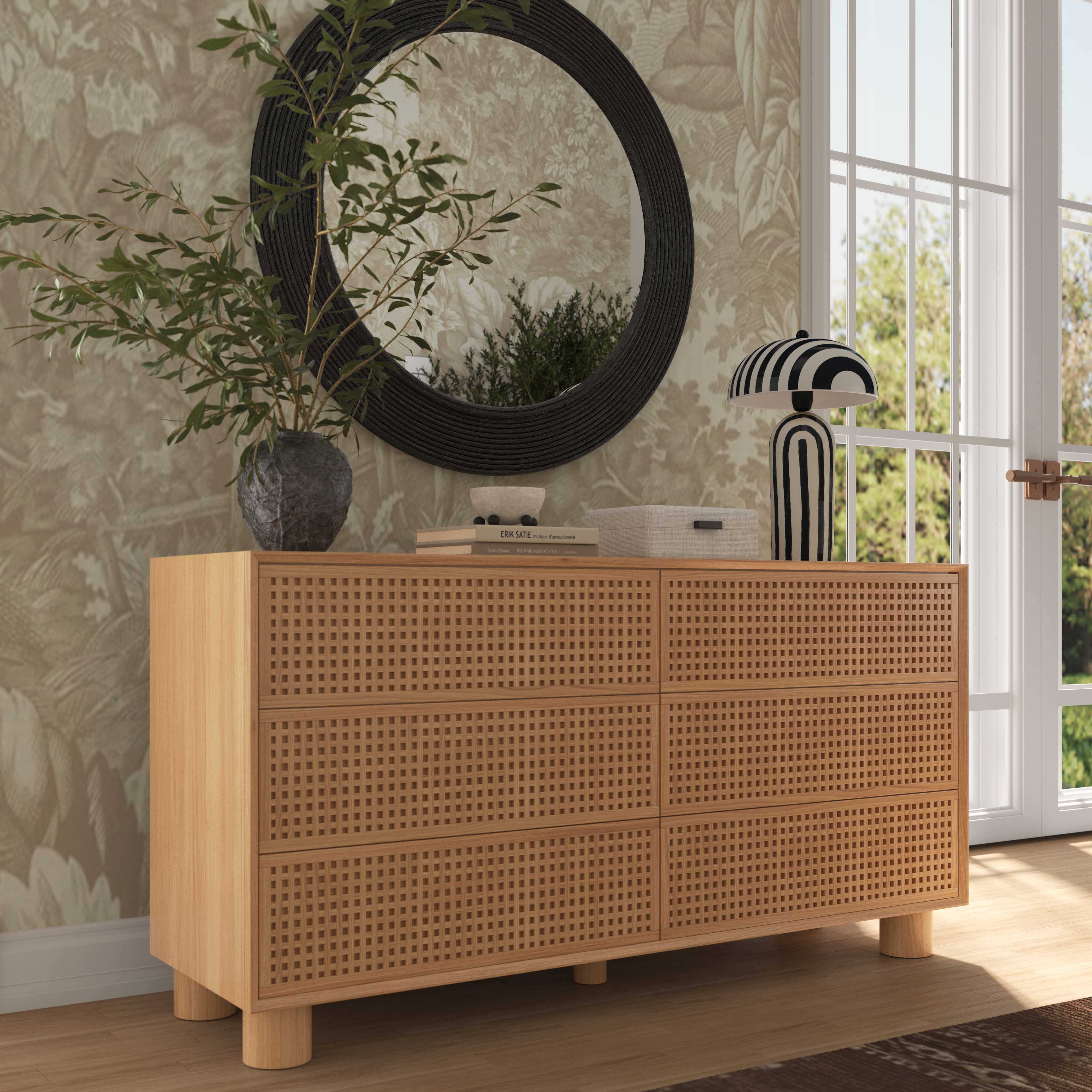 Miles 62" Natural Wood 6-Drawer Dresser - Image 2