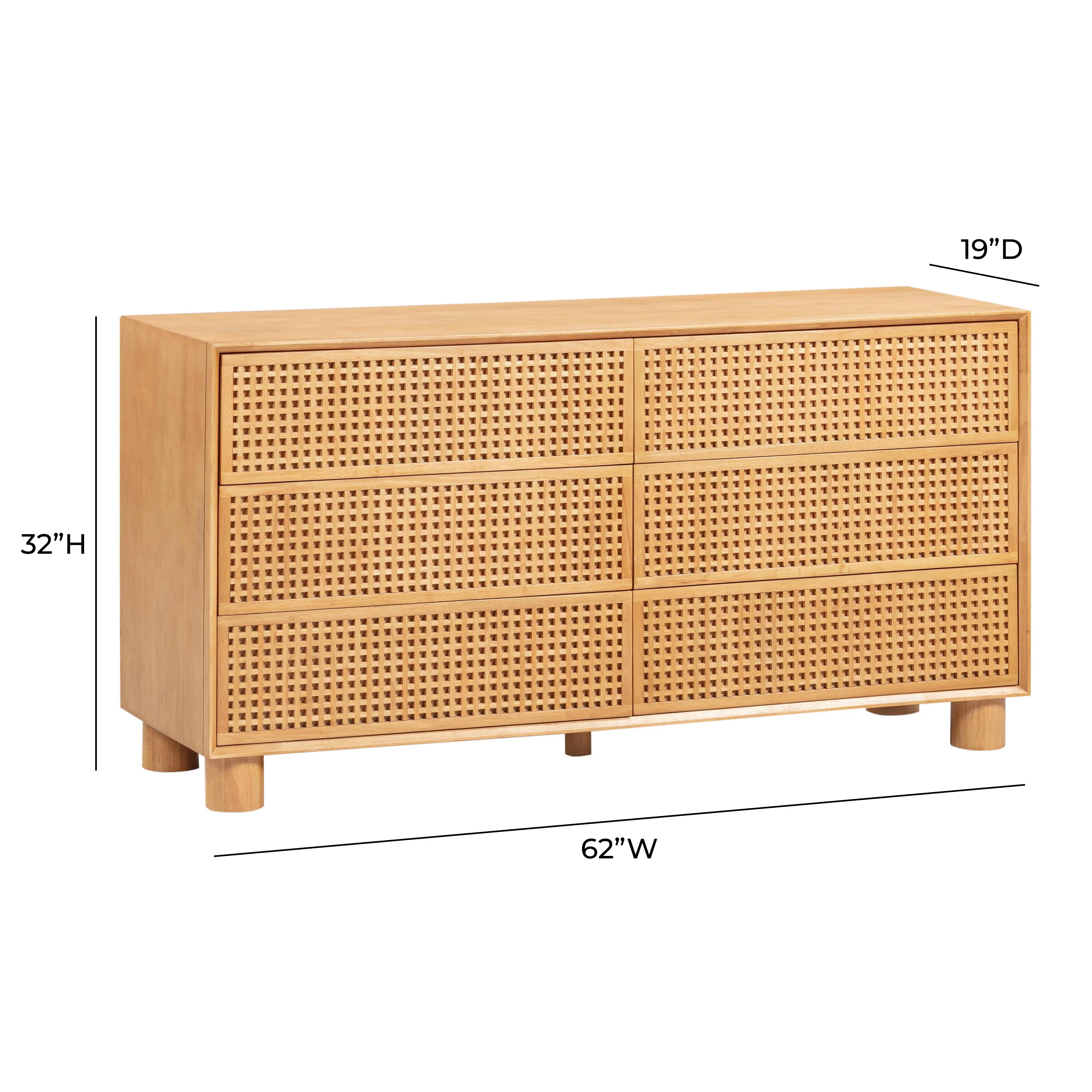 Miles 62" Natural Wood 6-Drawer Dresser - Image 9