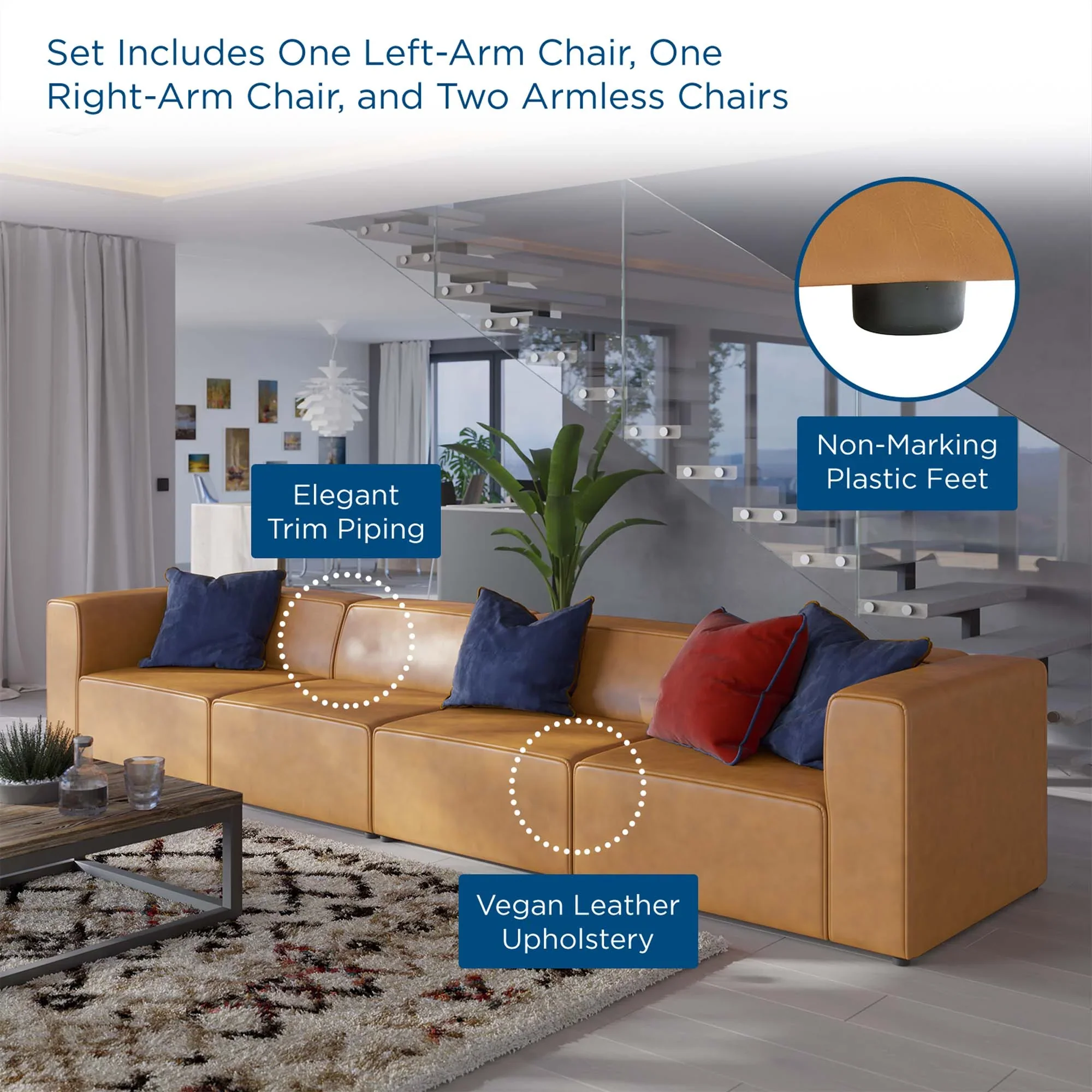 Mingle Vegan Leather 4-Piece Sectional Sofa - Image 22
