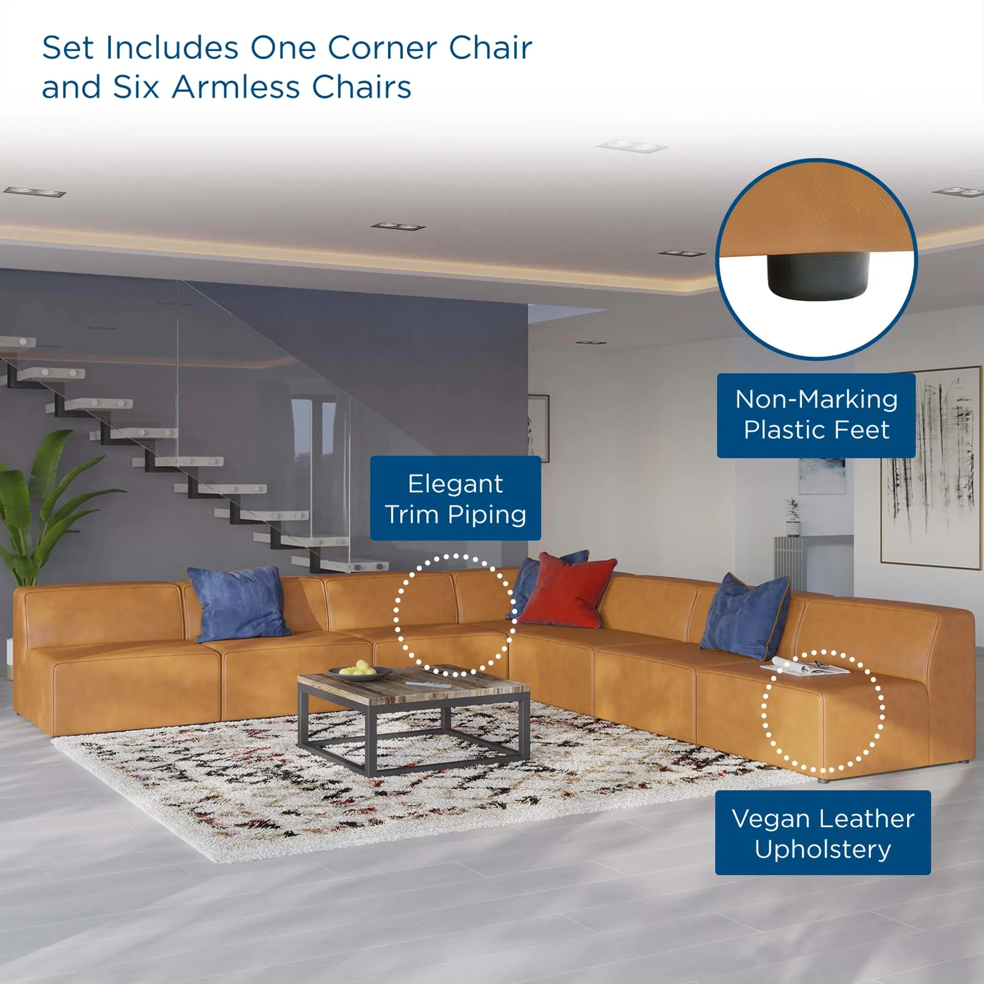 Mingle Vegan Leather 7-Piece Sectional Sofa - Image 3