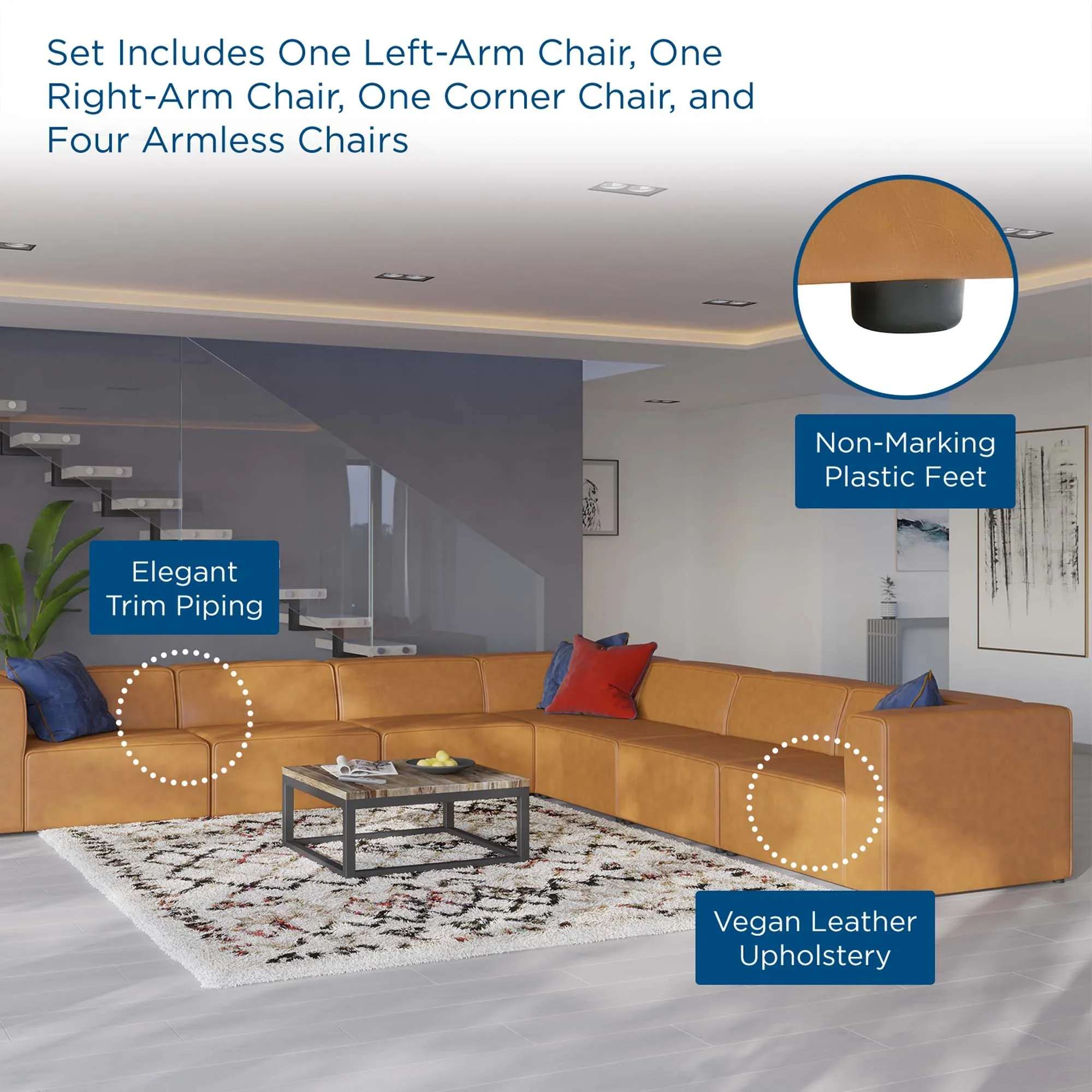 Mingle Vegan Leather 7-Piece Sectional Sofa - Image 13