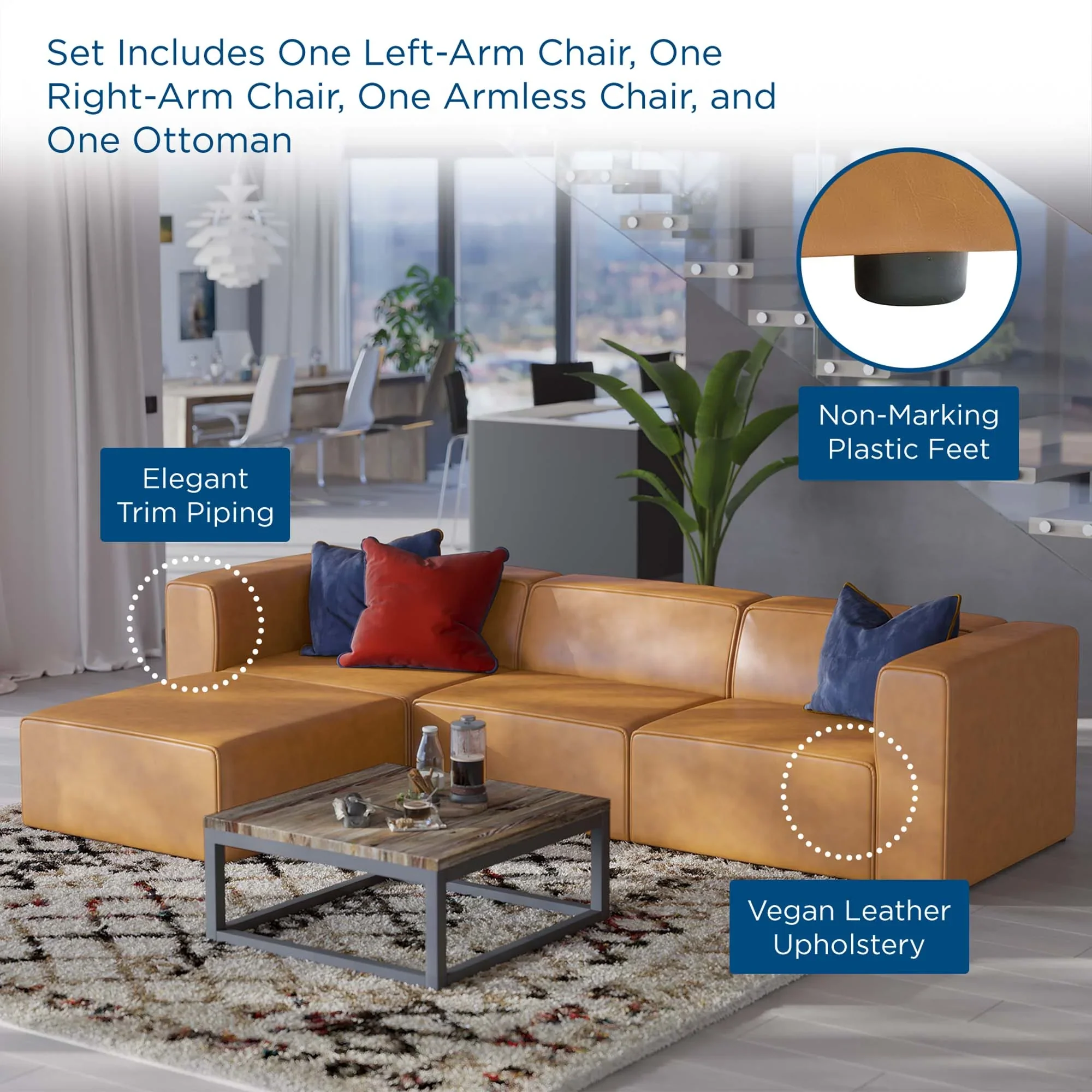 Mingle Vegan Leather Sofa and Ottoman Set - Image 13