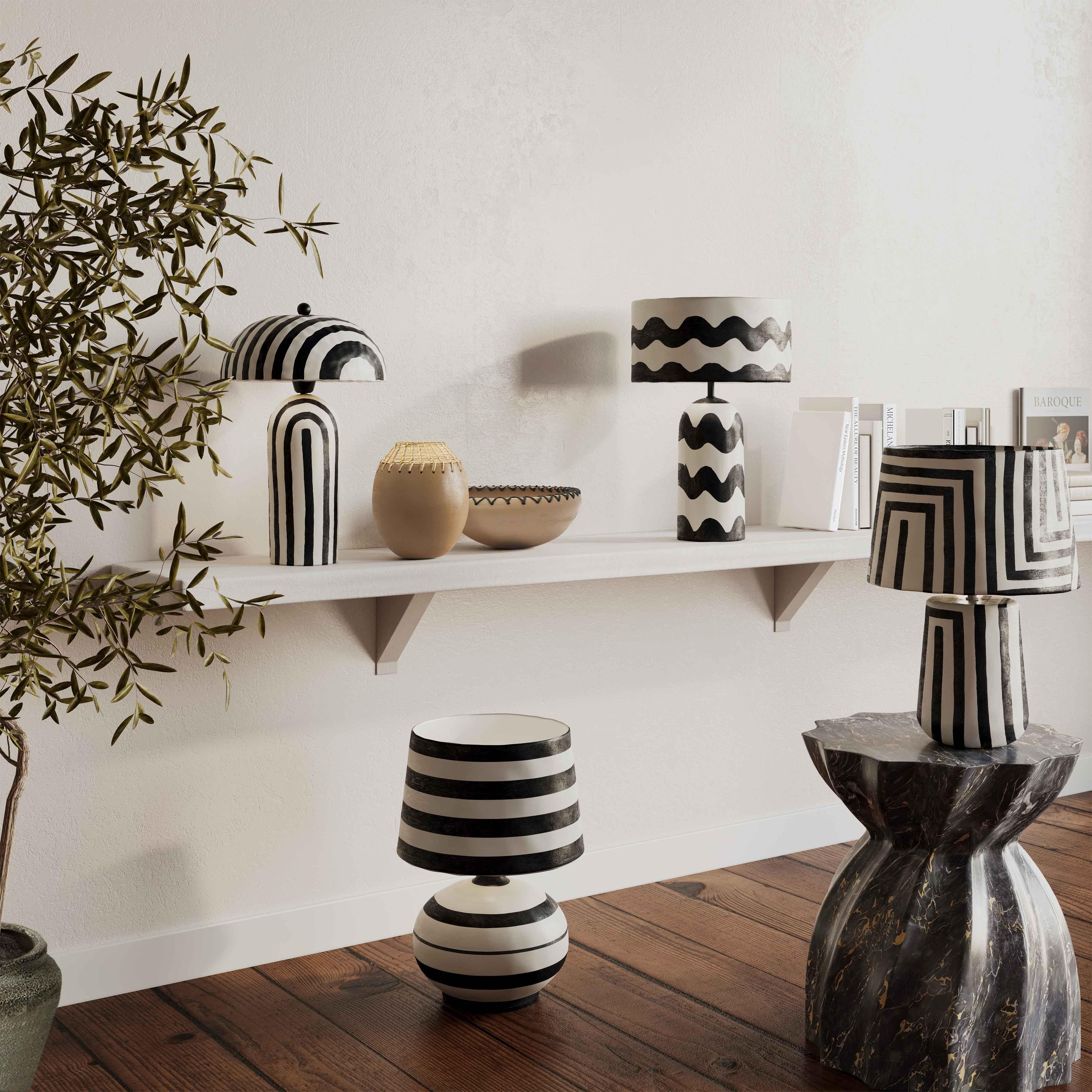 Minori Black Striped Papier Mache Table Lamp - Image 2