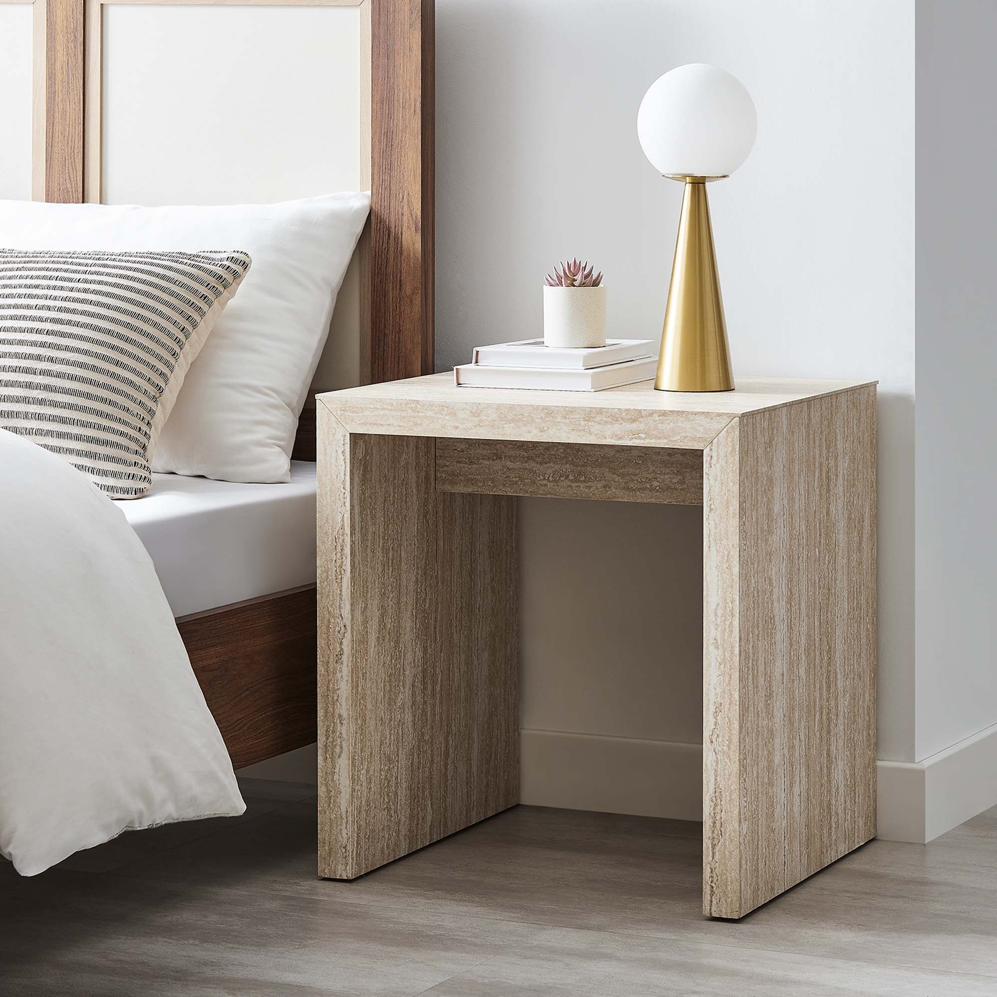 Mirella Faux Travertine Side Table in Travertine - Image 2