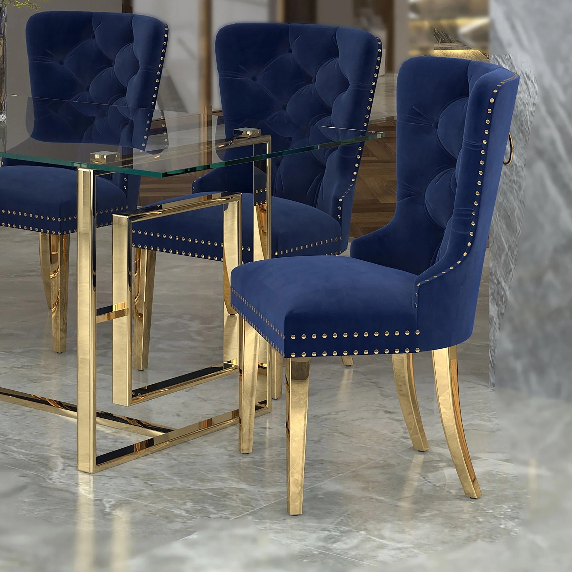 Mizal Dining Chair, set of 2, in Navy and Gold - Image 2