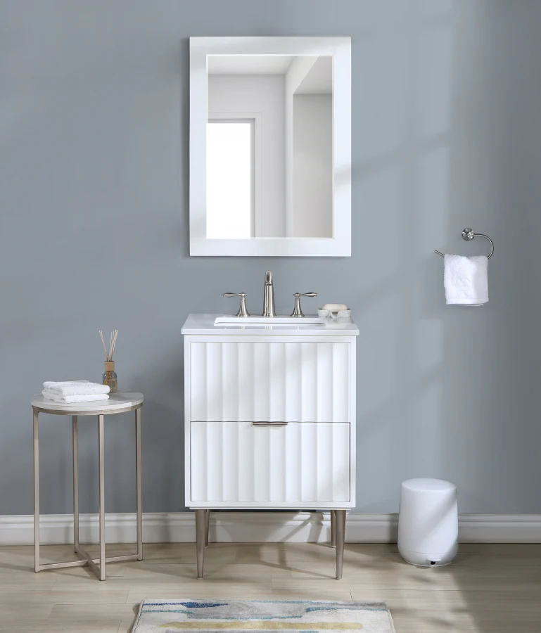 Modernist Engineered Stone Top And Solid Wood Base (brushed chrome) Bathroom Vanity - Image 2
