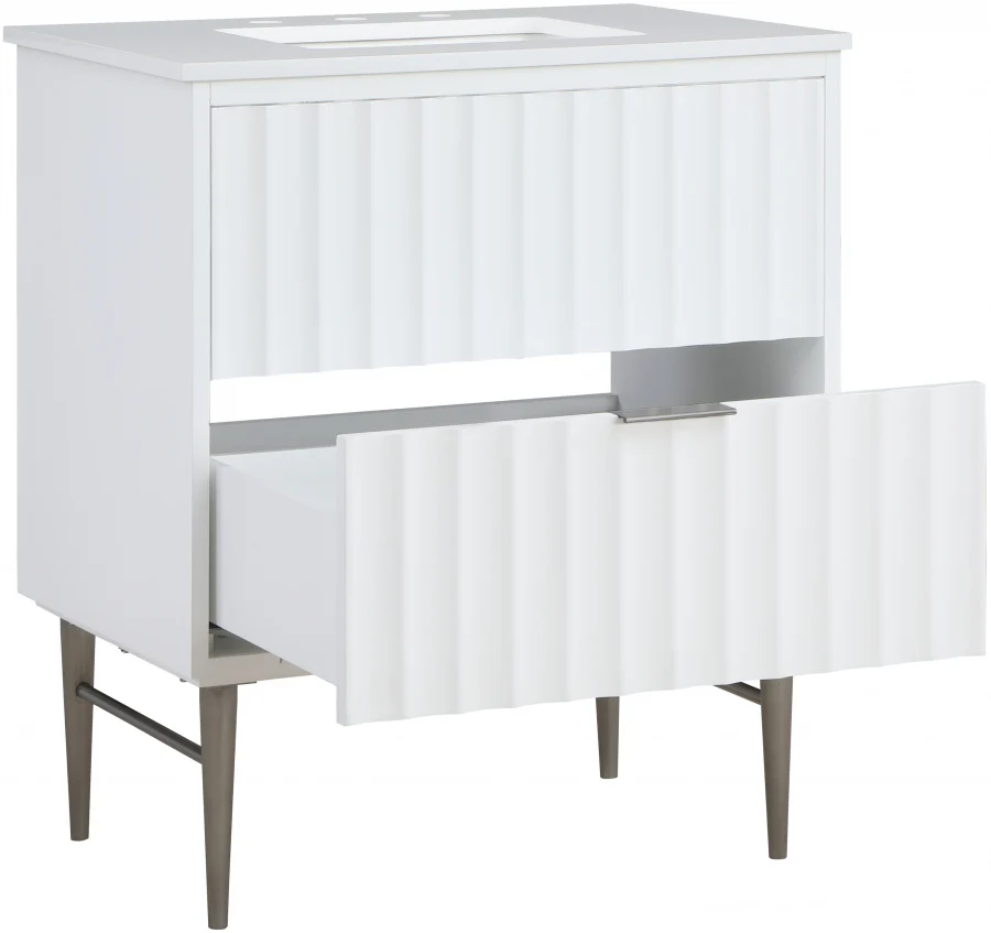 Modernist Engineered Stone Top And Solid Wood Base (brushed chrome) Bathroom Vanity - Image 21