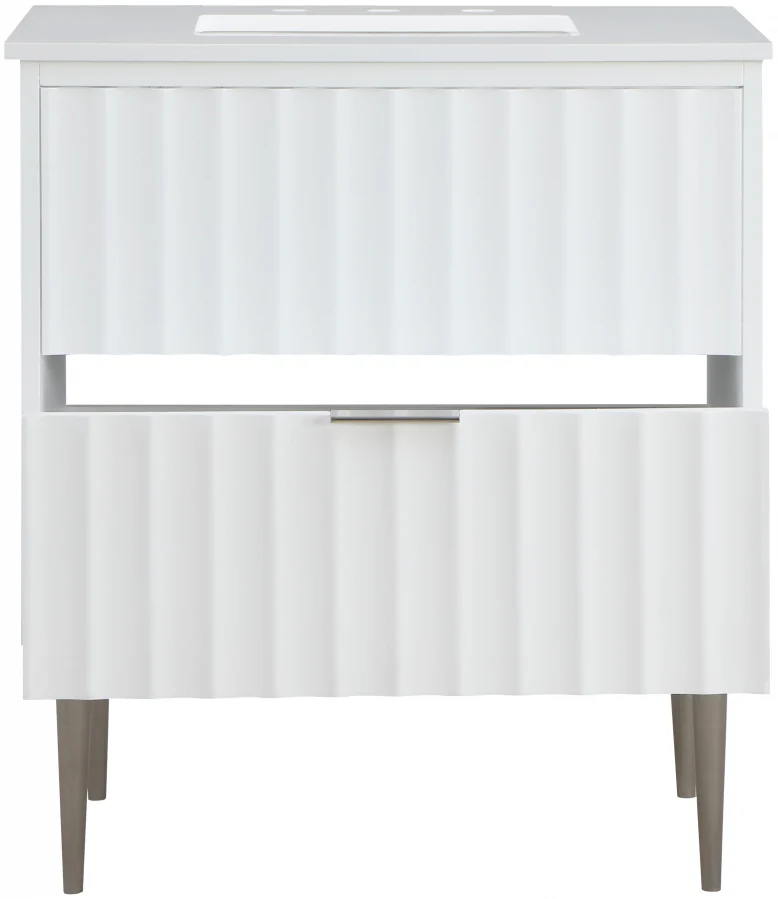 Modernist Engineered Stone Top And Solid Wood Base (brushed chrome) Bathroom Vanity - Image 22
