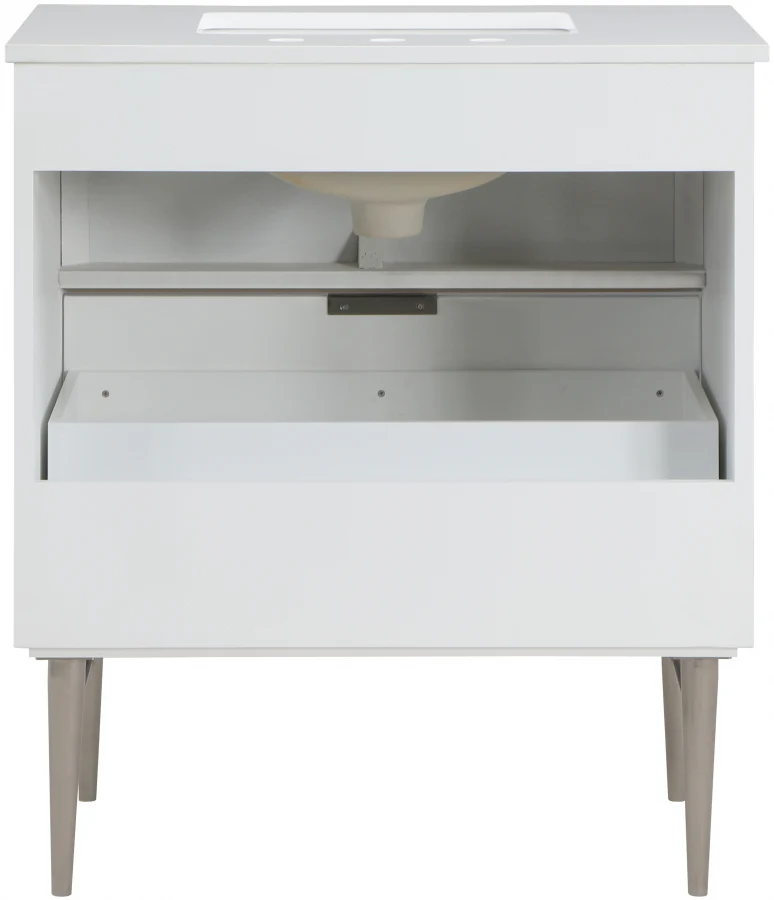 Modernist Engineered Stone Top And Solid Wood Base (brushed chrome) Bathroom Vanity - Image 25