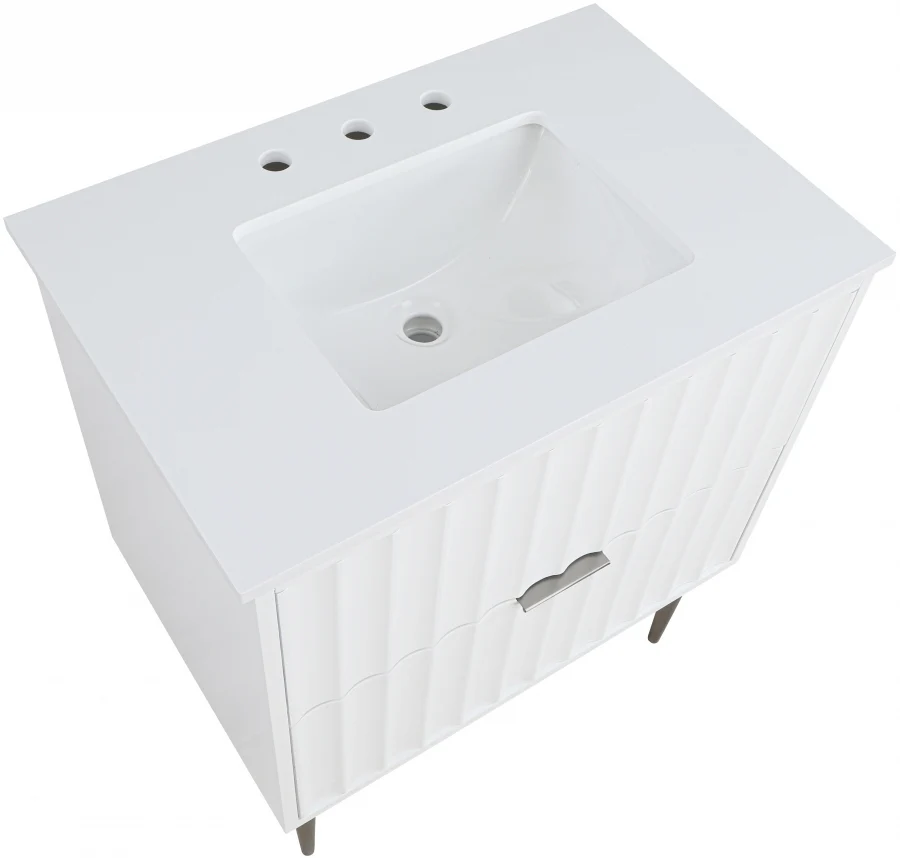 Modernist Engineered Stone Top And Solid Wood Base (brushed chrome) Bathroom Vanity - Image 26
