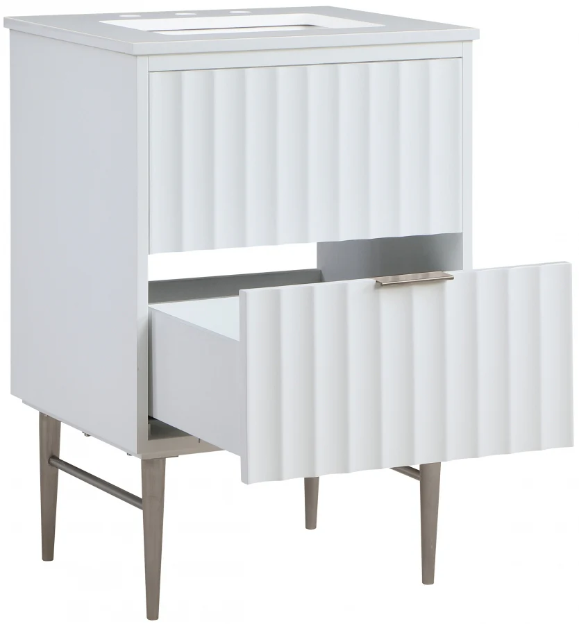 Modernist Engineered Stone Top And Solid Wood Base (brushed chrome) Bathroom Vanity - Image 3