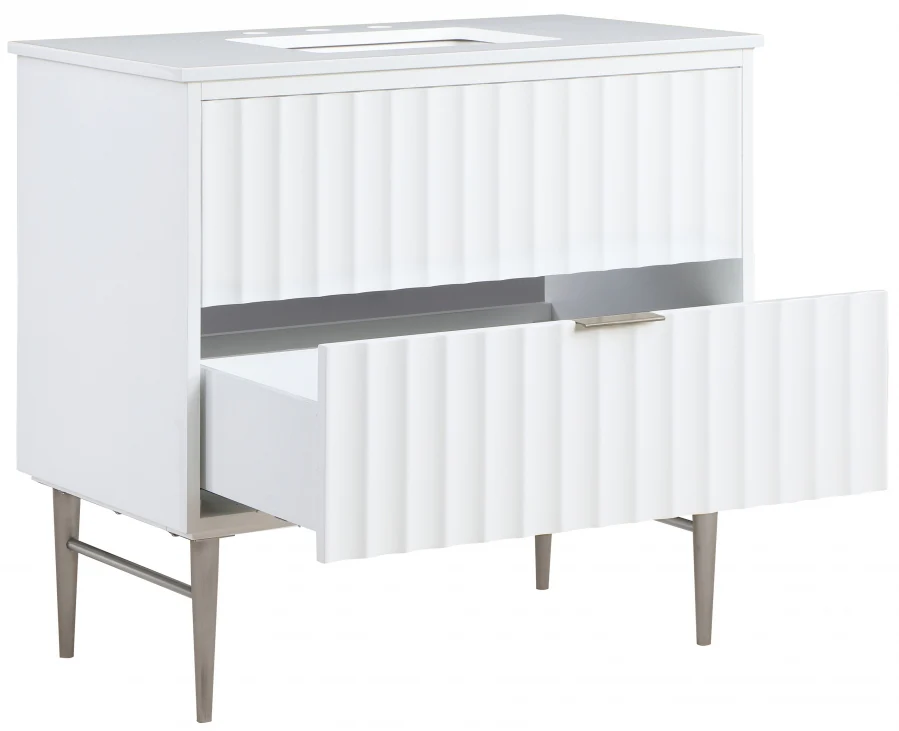Modernist Engineered Stone Top And Solid Wood Base (brushed chrome) Bathroom Vanity - Image 34
