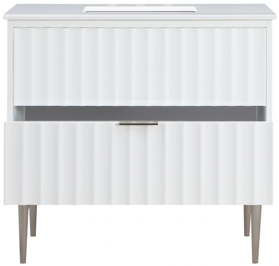 Modernist Engineered Stone Top And Solid Wood Base (brushed chrome) Bathroom Vanity - Image 35