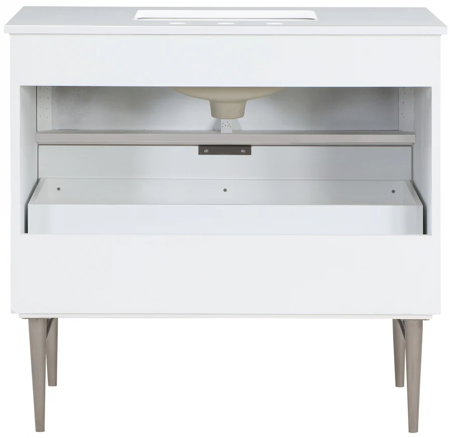 Modernist Engineered Stone Top And Solid Wood Base (brushed chrome) Bathroom Vanity - Image 38