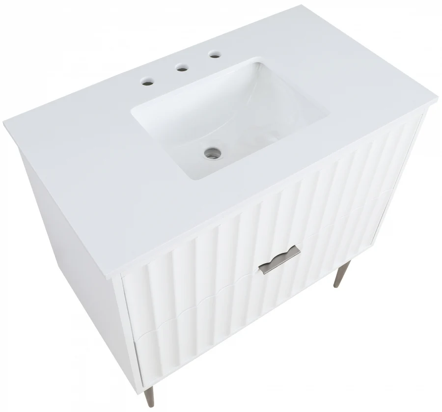 Modernist Engineered Stone Top And Solid Wood Base (brushed chrome) Bathroom Vanity - Image 39