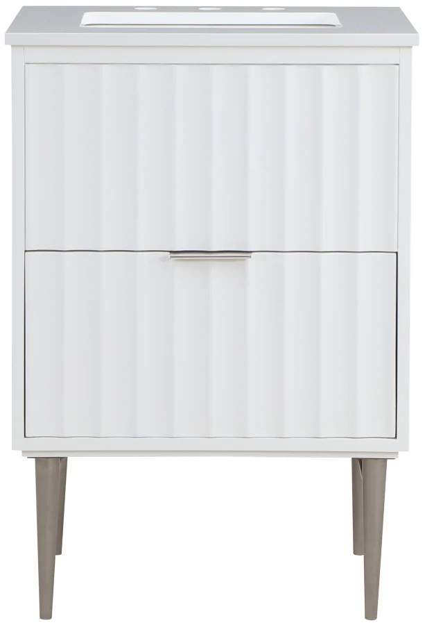Modernist Engineered Stone Top And Solid Wood Base (brushed chrome) Bathroom Vanity - Image 4