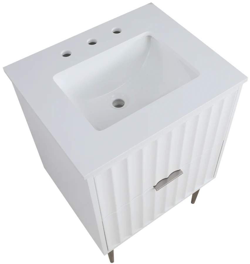 Modernist Engineered Stone Top And Solid Wood Base (brushed chrome) Bathroom Vanity - Image 9