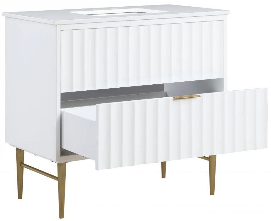 Modernist Engineered Stone Top And Solid Wood Base (brushed gold) Bathroom Vanity - Image 37