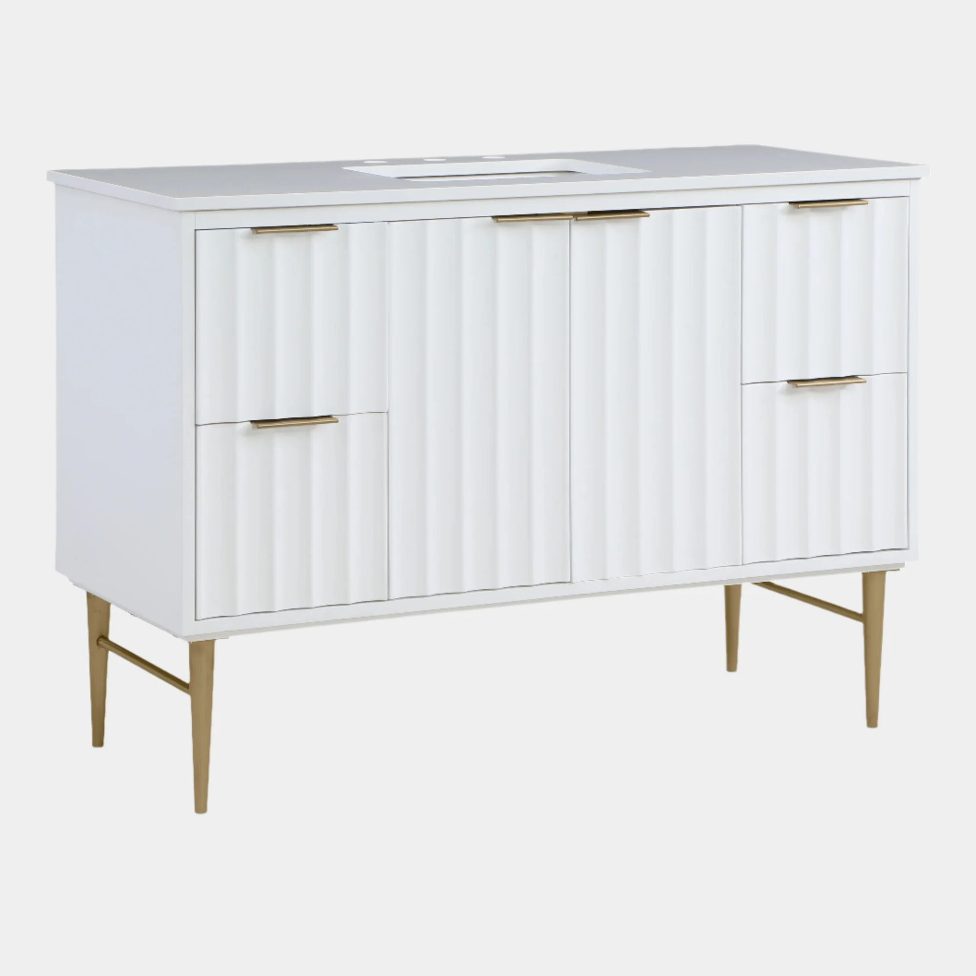 Modernist 48" Engineered Stone Top And Solid Wood Base Bathroom Vanity
