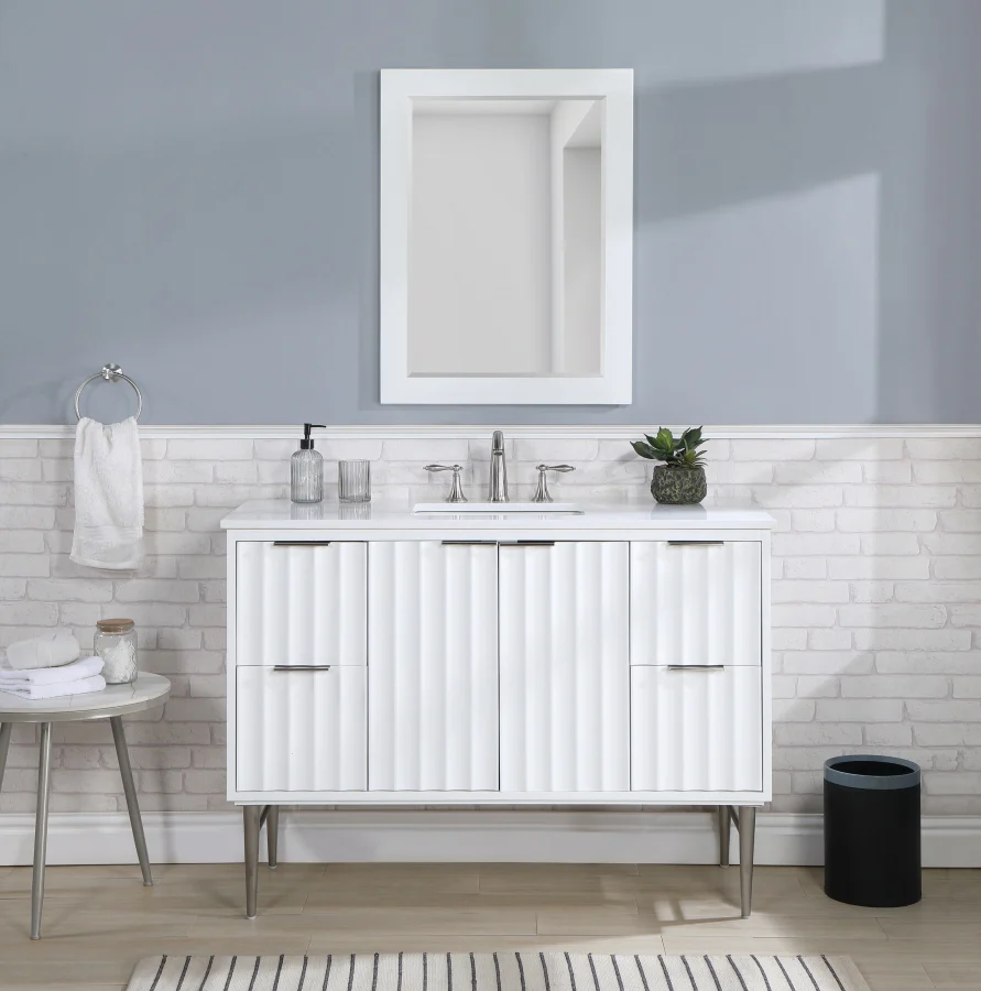 Modernist 48" Engineered Stone Top And Solid Wood Base Bathroom Vanity - Image 17