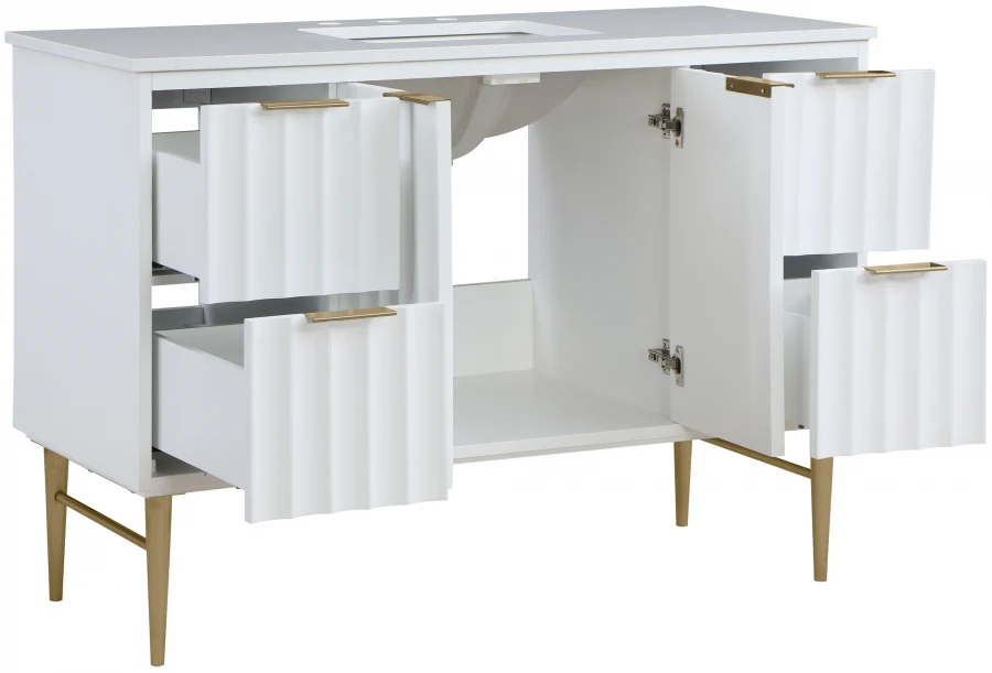 Modernist 48" Engineered Stone Top And Solid Wood Base Bathroom Vanity - Image 3