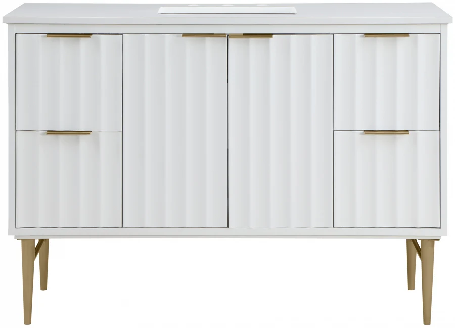 Modernist 48" Engineered Stone Top And Solid Wood Base Bathroom Vanity - Image 4