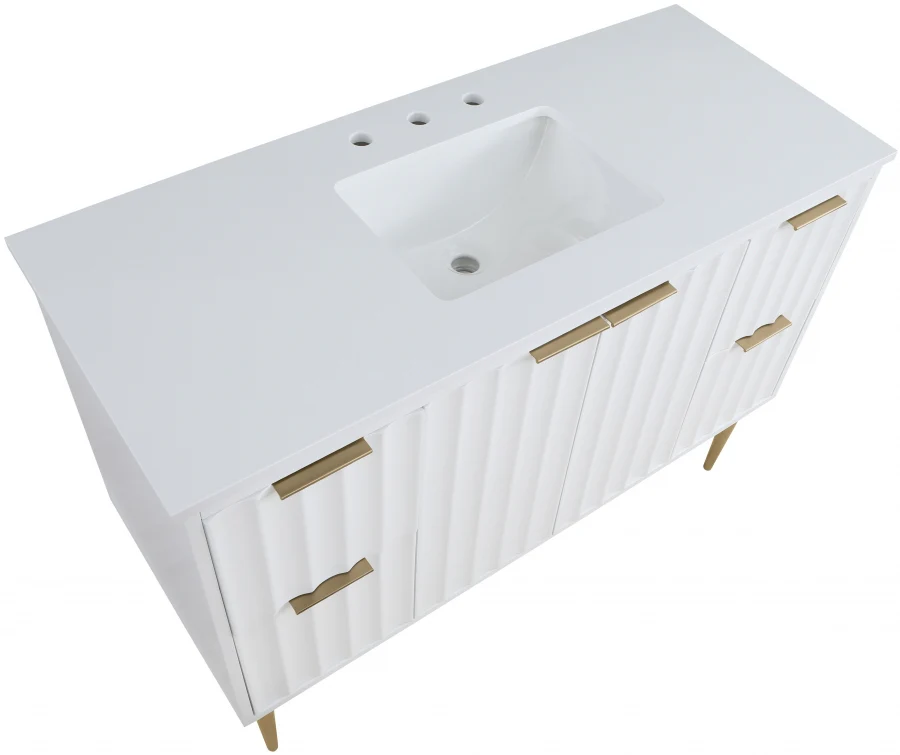 Modernist 48" Engineered Stone Top And Solid Wood Base Bathroom Vanity - Image 9