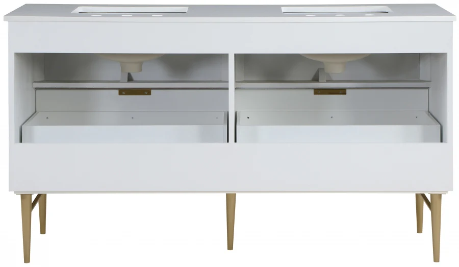 Modernist 60" Engineered Stone Top And Solid Wood Base Bathroom Vanity - Image 8