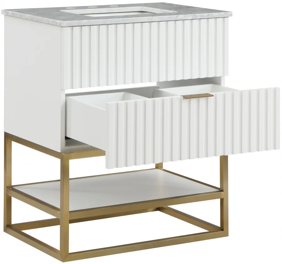 Monad Genuine Marble Top, Steel And Glass Base Vanity - Image 23