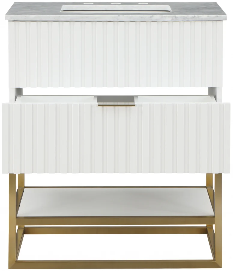 Monad Genuine Marble Top, Steel And Glass Base Vanity - Image 24