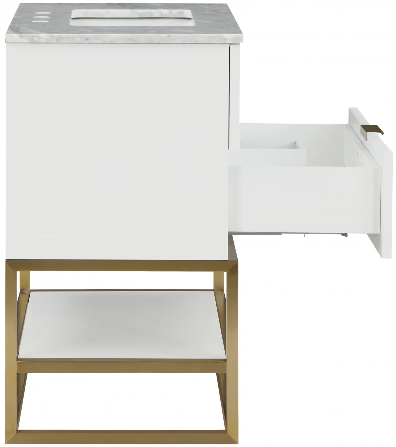 Monad Genuine Marble Top, Steel And Glass Base Vanity - Image 26